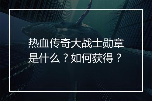 热血传奇大战士勋章是什么？如何获得？