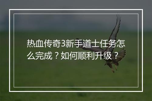 热血传奇3新手道士任务怎么完成？如何顺利升级？