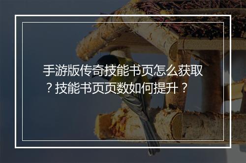 手游版传奇技能书页怎么获取？技能书页页数如何提升？
