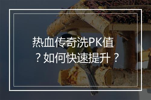 热血传奇洗PK值？如何快速提升？