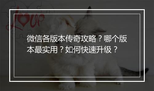 微信各版本传奇攻略？哪个版本最实用？如何快速升级？
