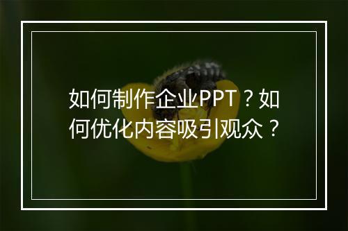 如何制作企业PPT？如何优化内容吸引观众？