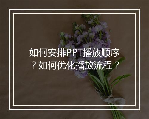如何安排PPT播放顺序？如何优化播放流程？