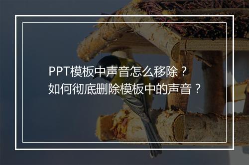 PPT模板中声音怎么移除？如何彻底删除模板中的声音？
