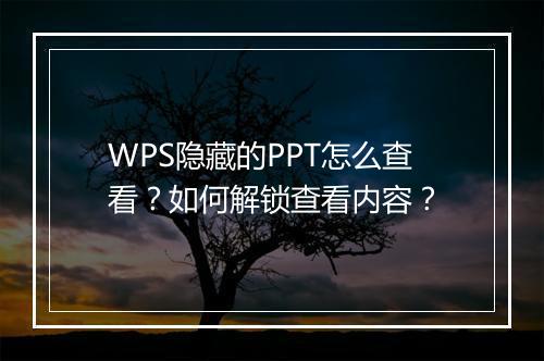 WPS隐藏的PPT怎么查看？如何解锁查看内容？