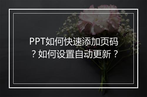 PPT如何快速添加页码？如何设置自动更新？