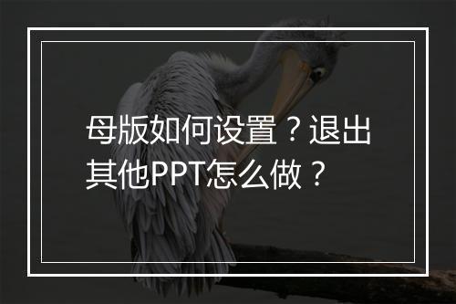 母版如何设置？退出其他PPT怎么做？
