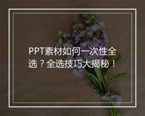 PPT素材如何一次性全选？全选技巧大揭秘！