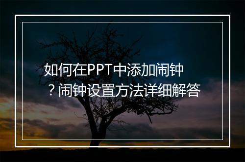如何在PPT中添加闹钟？闹钟设置方法详细解答