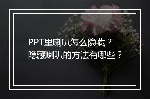 PPT里喇叭怎么隐藏？隐藏喇叭的方法有哪些？